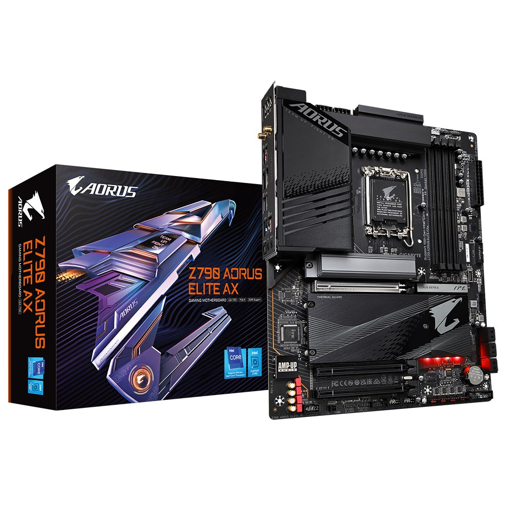 Gigabyte Z790 AORUS ELITE AX 1.0 Intel LGA 1700 ATX Motherboard, 4x DDR5 ~128GB, 3x PCI-E x16, 4x M.2, 6x SATA,  5x USB 3.2, 1x USB-C, 4x USB 2.0 Gigabyte Z790 AORUS ELITE AX 1.0 Intel LGA 1700 ATX Motherboard, 4x DDR5 ~128GB, 3x PCI-E x16, 4x M.2, 6x SATA,  5x USB 3.2, 1x USB-C, 4x USB 2.0